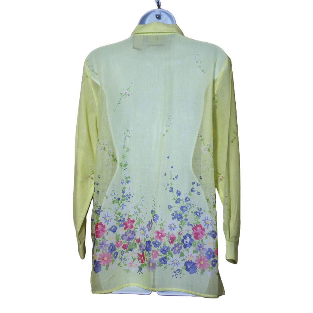 Liz Claiborne Lizsport Small Petite Yellow Floral Cotton Button Down Shirt - Picture 3 of 5
